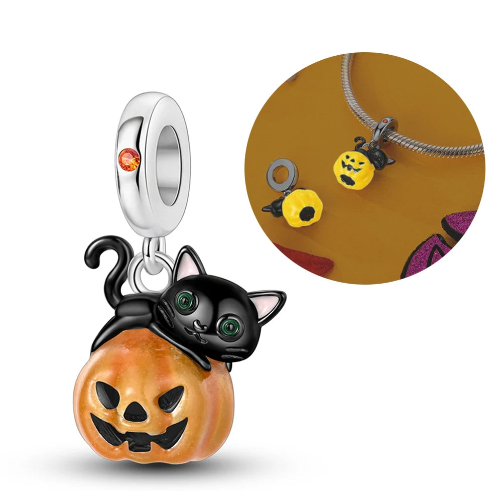 Halloween Pumpkin Series 925 Silver Orange Harvest Charms Beads For Original Bracelet For Women Jewelry Making Gift