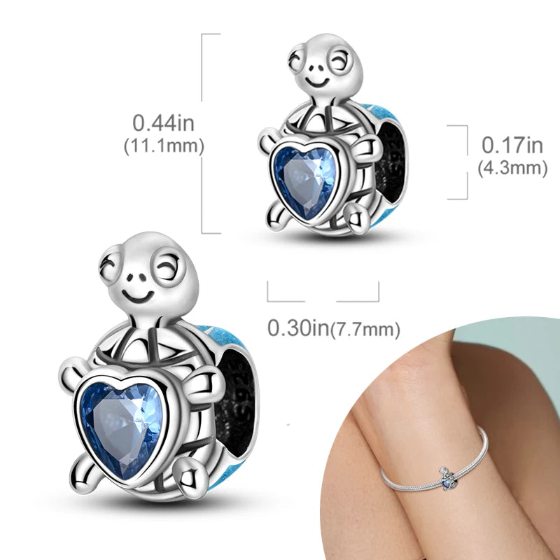 New Silver Plated Charms Beads Turtle Starfish Shell Sea Blue Summer Beads Fit Original Charms DIY Woman Jewelry Gift