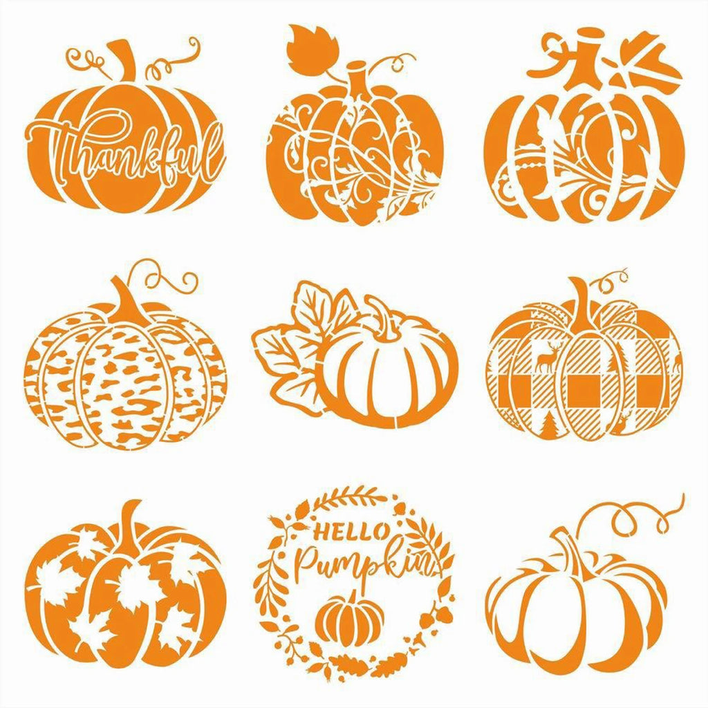 9pcs Pumpkin Painting Templates, Reusable Thanksgiving Halloween DIY Crafts, Suitable for Wall, Metal, Wood, Fabric Decoration