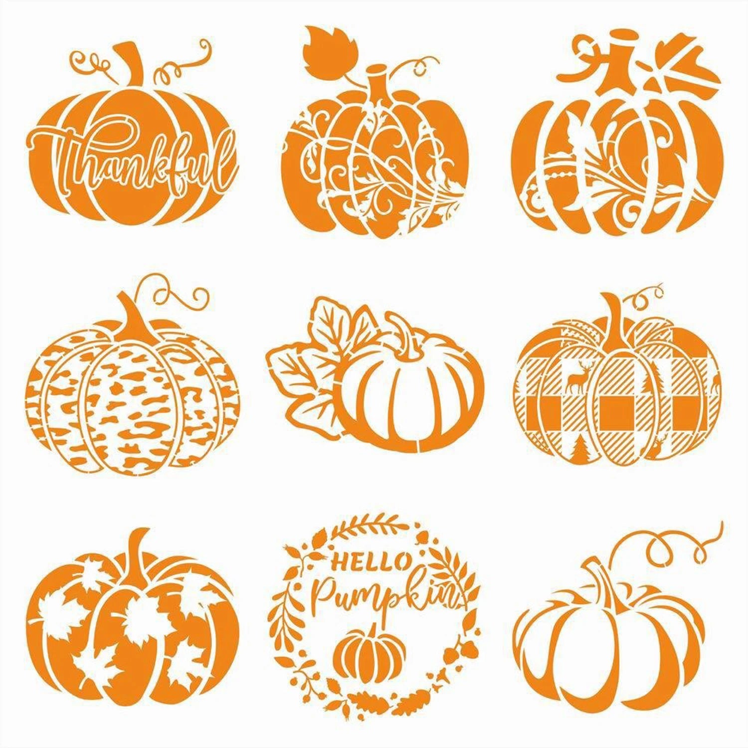 9pcs Pumpkin Painting Templates, Reusable Thanksgiving Halloween DIY Crafts, Suitable for Wall, Metal, Wood, Fabric Decoration