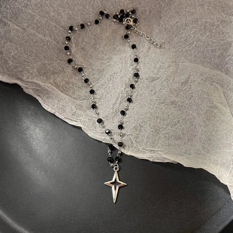 Vintage Fashion Leather rope Star Pendant Necklace For Women Men Antique Silver Color Jewelry Accessories Y2k Aesthetic