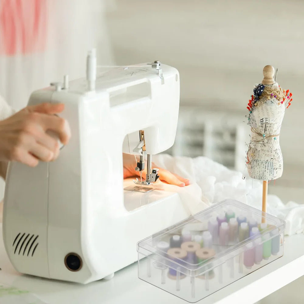42 Spools Sewing Thread Box Storage, Clear Plastic Thread Spools Holder, Embroidery Organizer Bobbins Storage Case