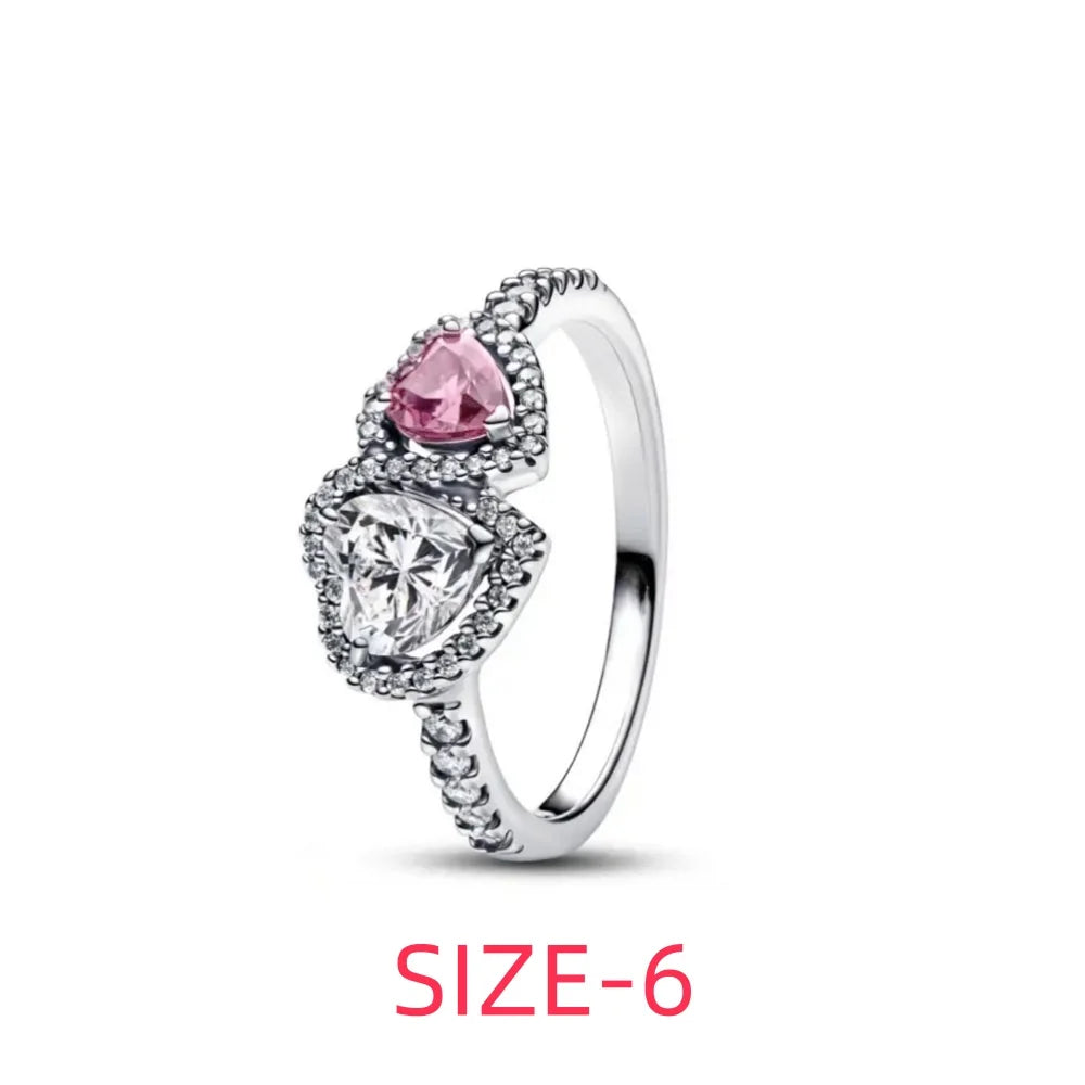 Original 925 Sterling Silver Colorful Bow Set Necklace Ring Earring Crystal For Women Valentine's Birthday Gift DIY Jewellery