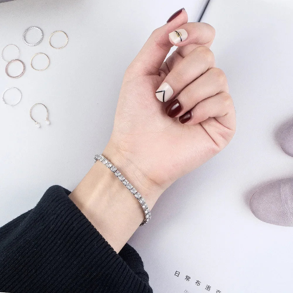 S925 Sterling Silver Bracelet Zirconia Tennis Ball Women Fashion Simple Engagement Wedding Charm Jewelry 4mm 16-20cm