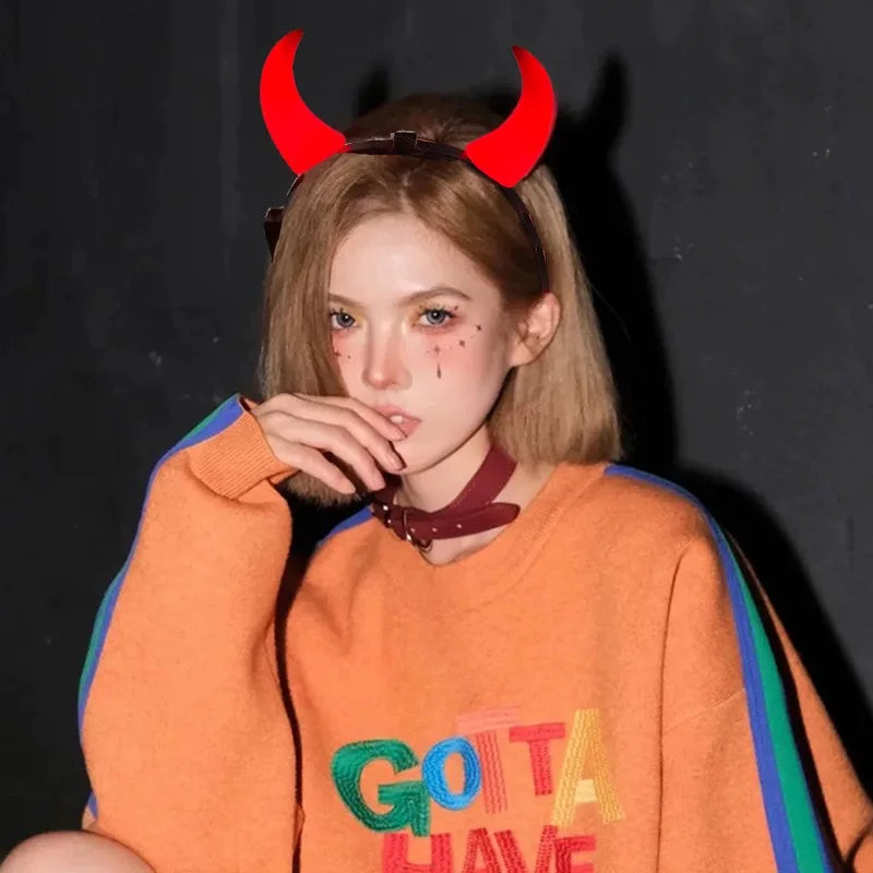 Classic Red Devil Horns Headband Red LED Light Hair Hoop Glow Bull Horns Headbands Halloween Costume Accessory for Party Cosplay
