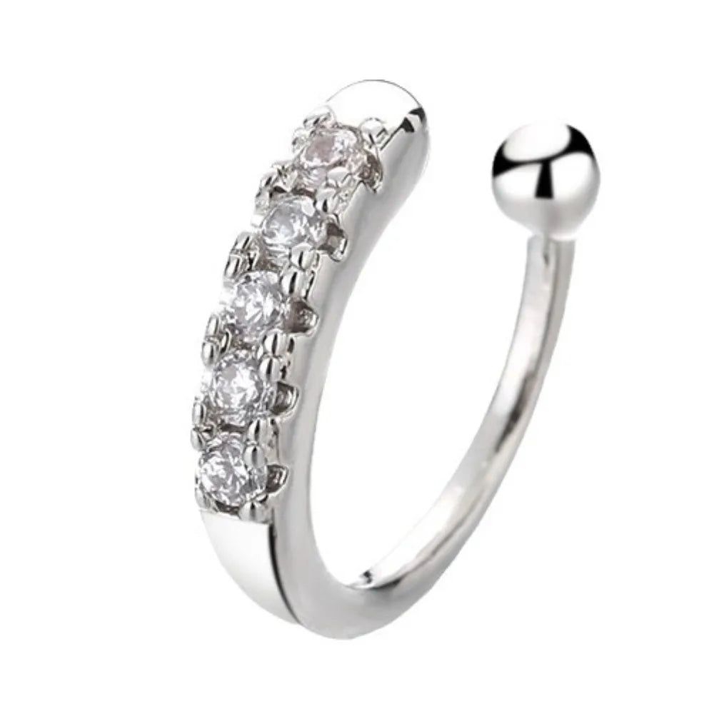 New Personality Stainless Steel Full Zircon C-shape Water Drop Clip Earrings for Women Charm Fake Piercing Cuff Earring Jewelry