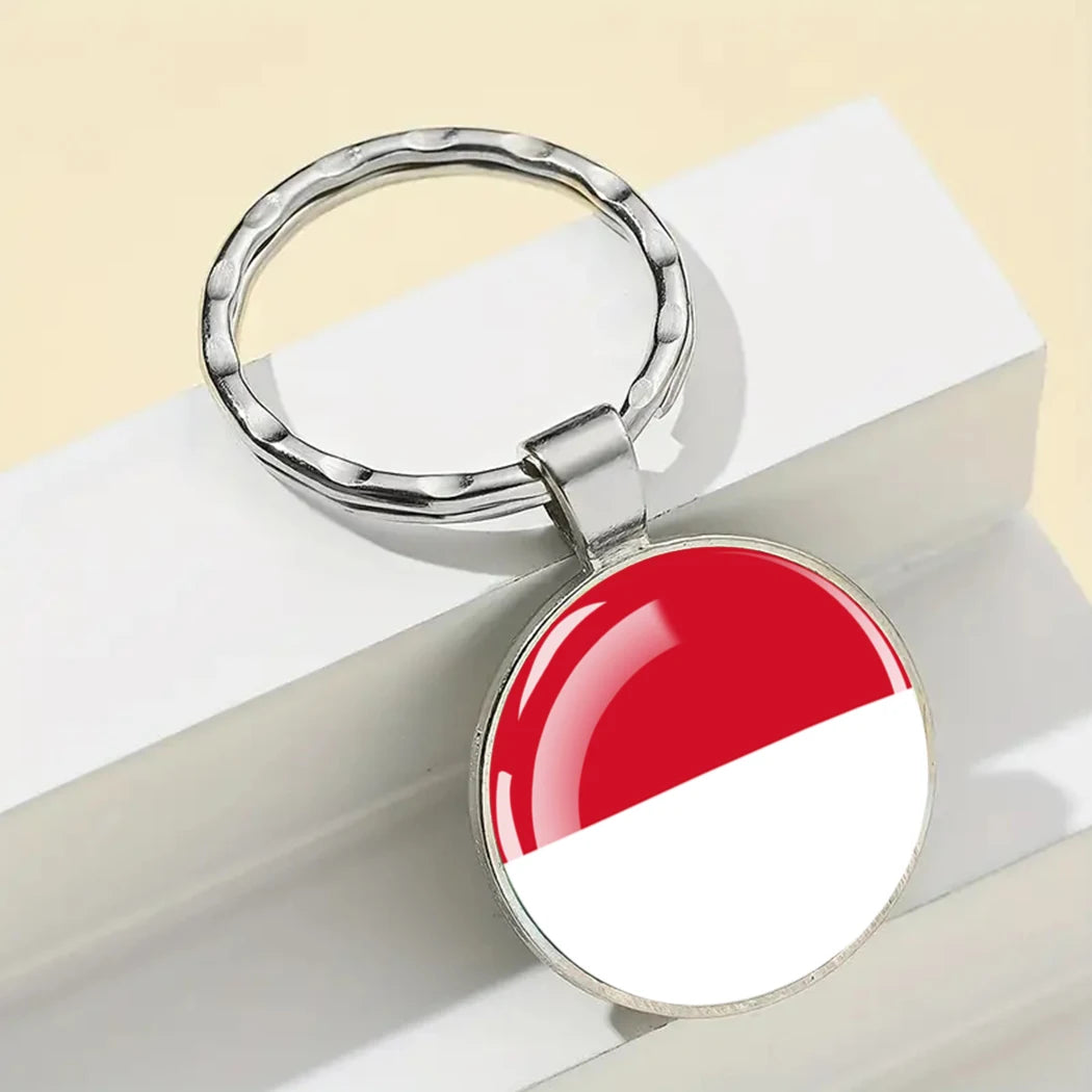 Europe National Flag Keychain Albania Spain Italy France UK Flag Glass Metal Key Chain Bag Pendant Gift for Patriot