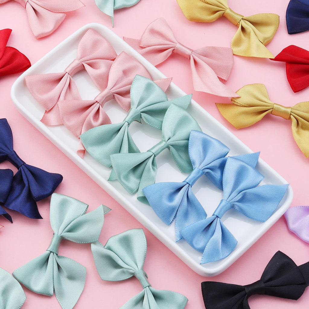 20Pcs/Lot 4cmx7cm Ribbon Width 2.5cm Polyester Satin Handmade Ribbon Bows For DIY Sewing Crafts Bouquets Party Christmas Decor