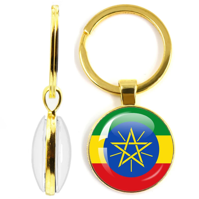 National Flag Glass Double-Sided Keychain Ethiopia Islas Canarias Kenya Sudan Madeira Melilla South Sudan Ceuta Seychelles