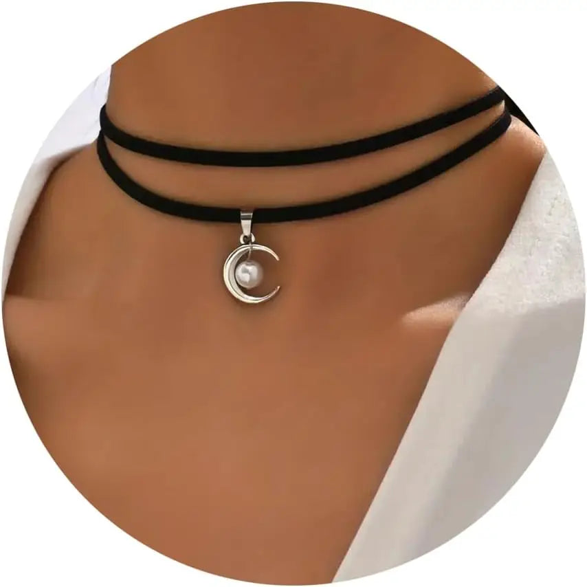 Black Necklaces for Women, Adjustable Layered Velvet Leather Lace Collar choker Necklaces, Goth Jewelry Gifts.