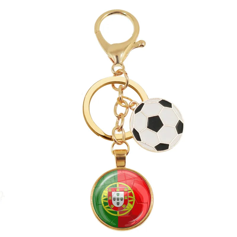 Netherlands,Serbia,Switzerland,Portugal,Poland,Brazil Football Pattern National Flag Glass Cabochon Keychain Fans Commemorative