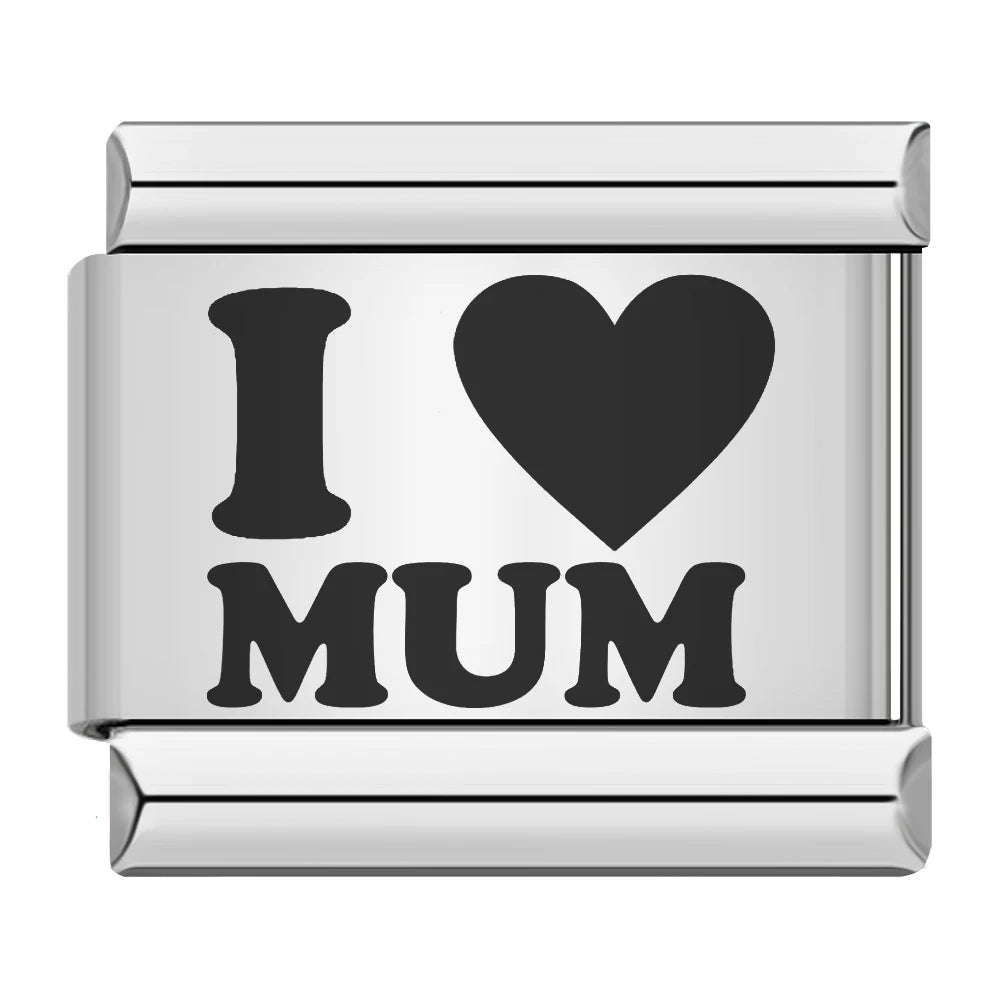 Fashion Romantic Heart I Love Dad Mum You Dogs Links Charm Fit 9mm Bracelet Stainless Steel Valentine's Day Jewelry DIY Making