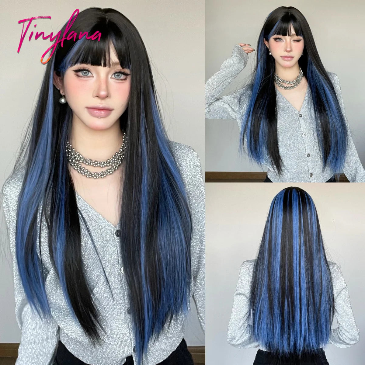 Long Straight Light Pink Synthetic Wigs with Bangs for Women Cosplay Halloween Lolita Pink Party Wig Natural Hair Heat Resistant