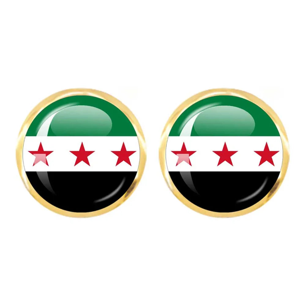 SKY FLAG Syria Flag National Keychain Glass Cabochon Heart-Shape Pendant Keychain For Women Men Charm Fashion Jewelry Gift