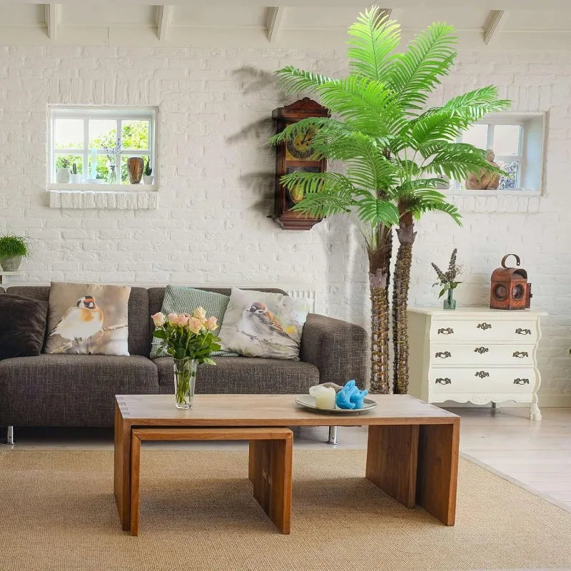 Artificial Phoenix Palm Tree,2pcs 8FT Pre Potted Faux Greenery Plant, Outdoor Indoor Large Faux Coconut Silk Palm Plants