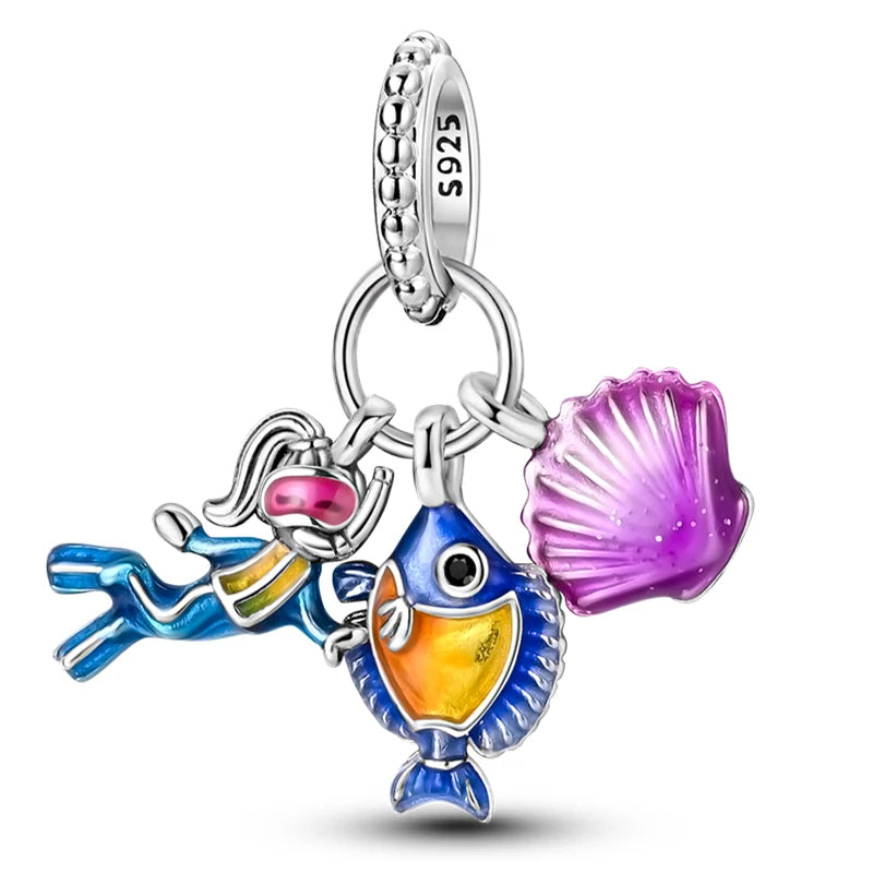 Hot Sale 925 Sterling Silver Ocean World Series Sea Turtle Starfish Little Crab Octopus Charms Bead Fit 925 Bracelet DIY Jewelry