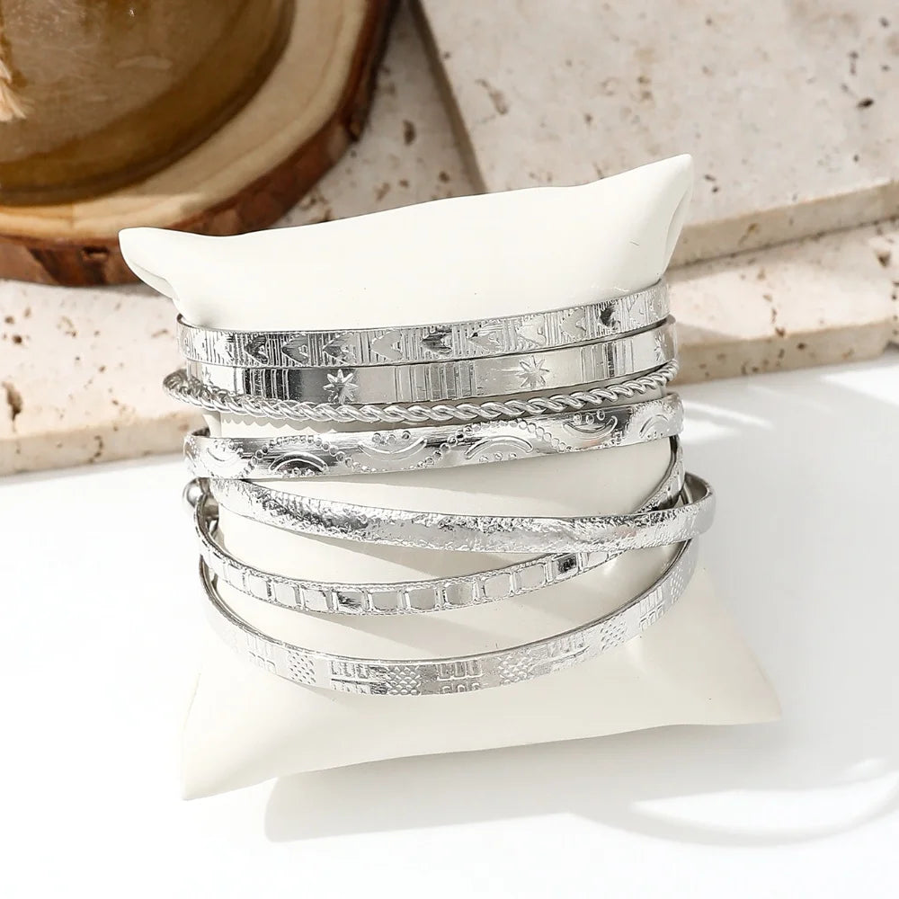 7Pcs/Set Punk Vintage Gold Color Arrowhead Argyle Exaggerated Bracelets & Bangle For Women Twist Chain Charm HipHop Party Jewelr