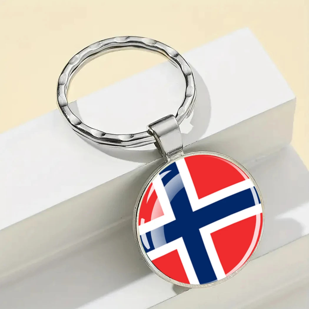 Europe National Flag Keychain Albania Spain Italy France UK Flag Glass Metal Key Chain Bag Pendant Gift for Patriot