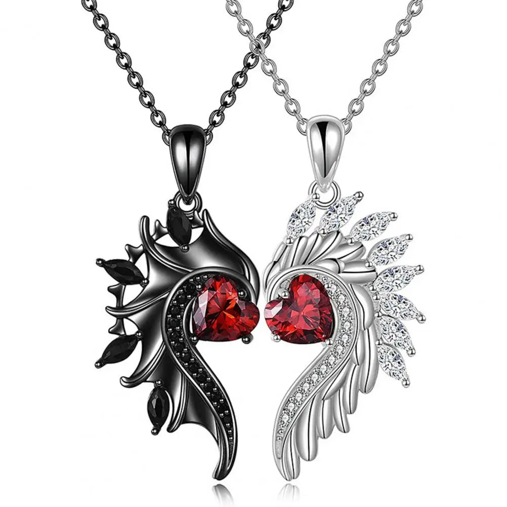 Angel Devil Necklace Rhinestone Wing Shape Couple Necklaces Love Symbolization Demon Angel Matching for Valentines for Couples