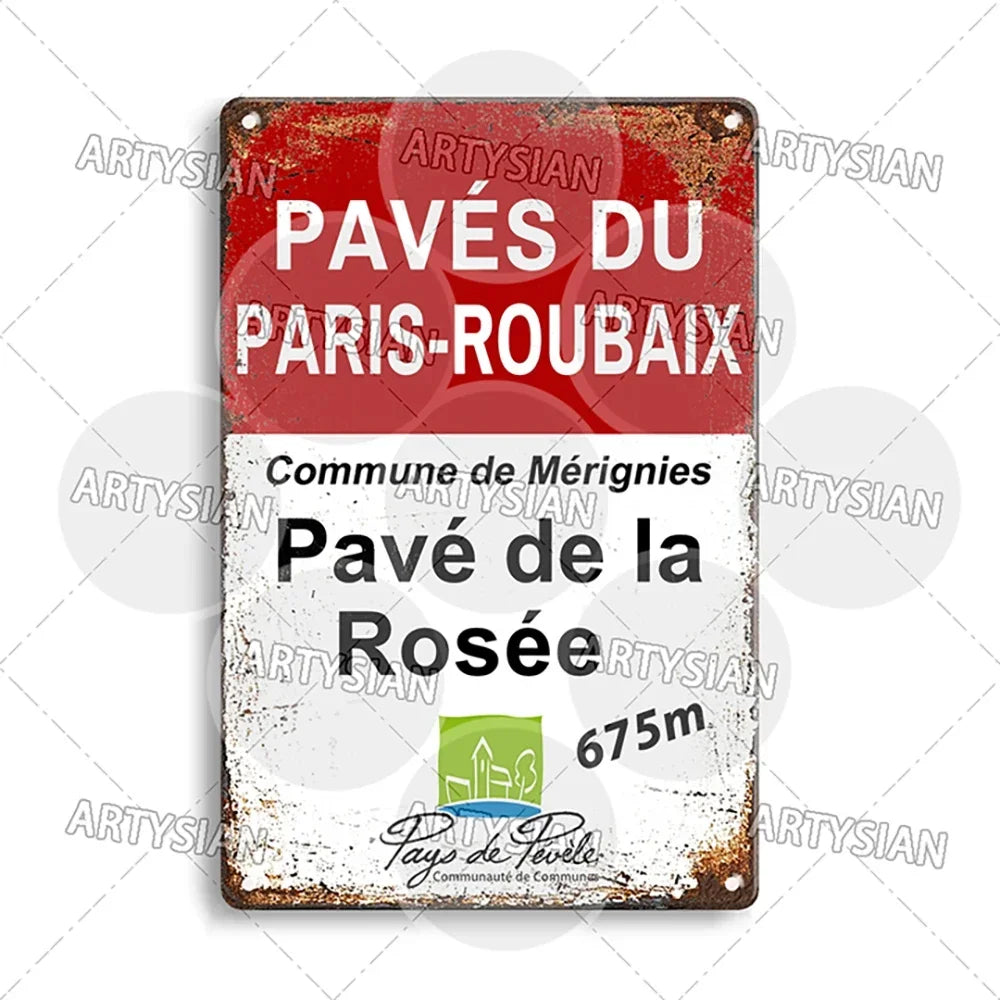 Tour de France Metal Sign Cycling Plaque Paves Du Paris Roubaix Col du Galibier Col de Sarenne Alpe d'Huez Mont Ventoux Glandon
