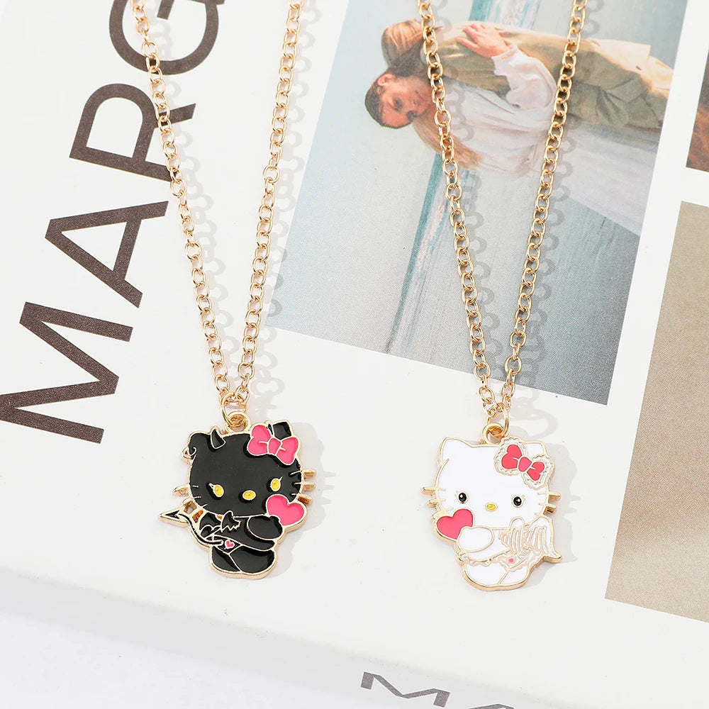 Black & White Hello Kitty Couple Necklace Set - Adorable Matching Kitty Charms, Perfect Gift for Fans, Couples & Best Friends