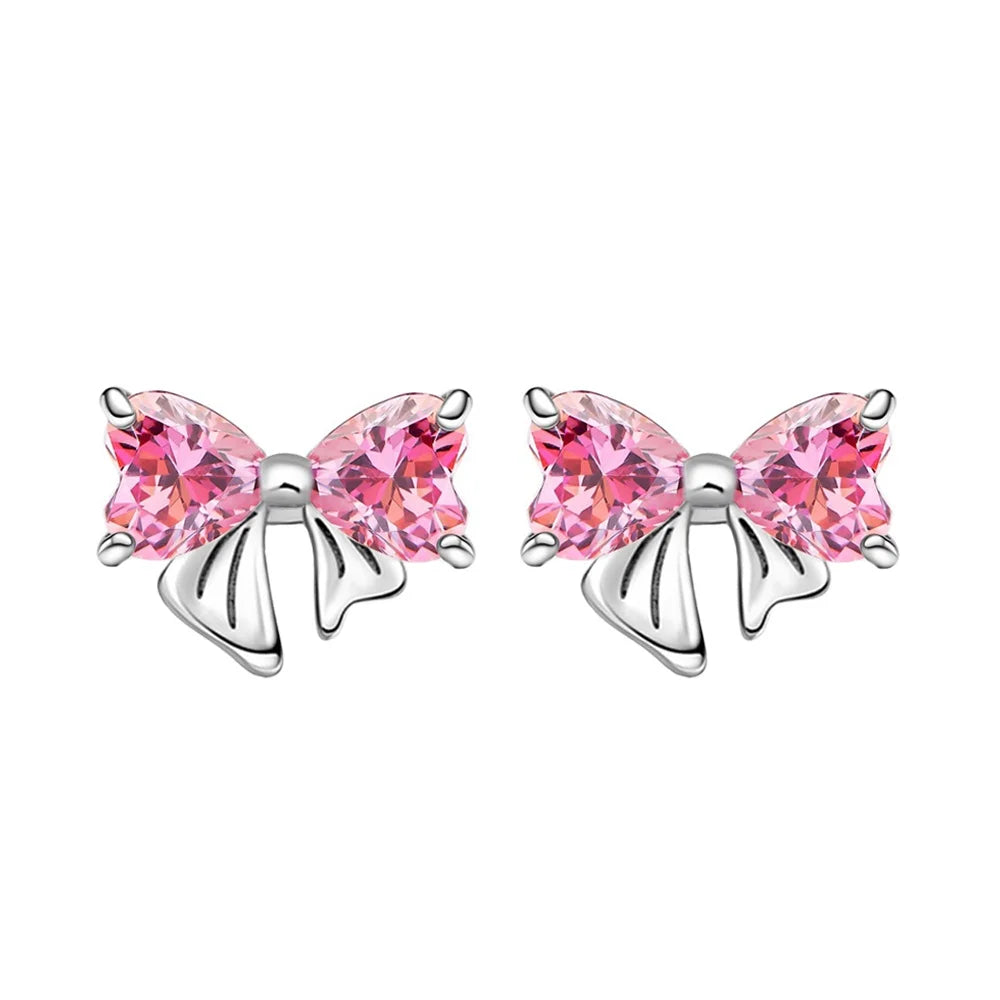 Hot Selling Original 925 Sterling Silver Pink Bow Ring Earrings Bracelets Necklace DIY Women Fine Jewelry Valentine's Day Gift