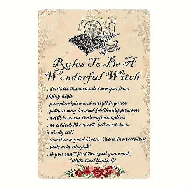 Vintage Metal Tin Sign  The House Witch Rules Halloween Decoration  Retro Wall Art for Home Room Restaurant Decor