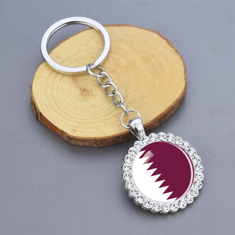 Arab National Flag Keychains Algeria Yemen Tunisia Saudi Arabia Egypt Glass Dome Rhinestone Key Chain Flag Jewelry Keyring Gift