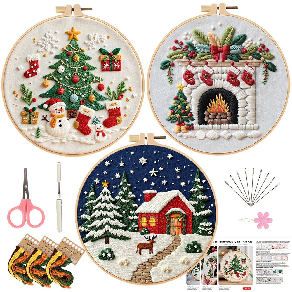 3pcs Set DIY Christmas Embroidery Kit Cross Stitch for Adults Craft Needle Work Home Christmas Decor