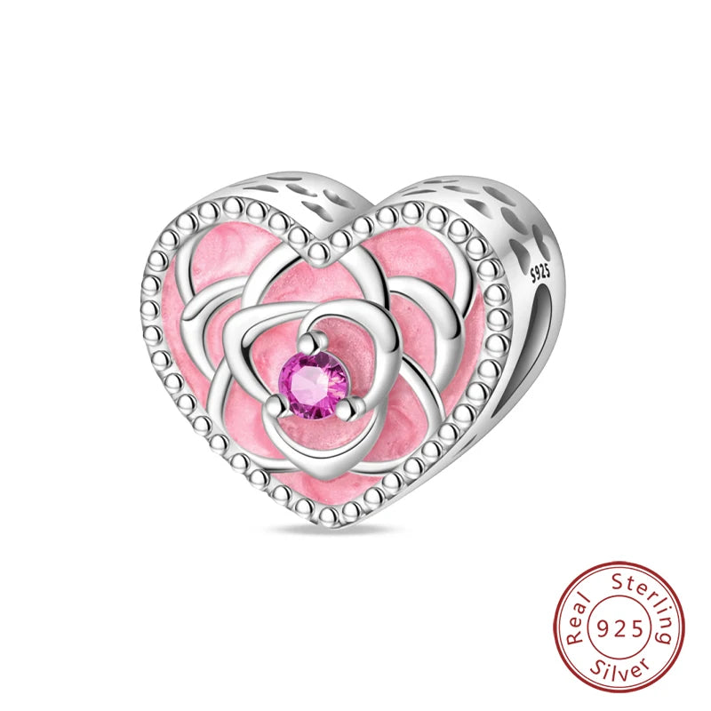 Real 925 Sterling Silver Pink Series Heart Charms Beads Fit Qikaola 925 Original Bracelets DIY Mother's Day Jewelry Gift For Mom