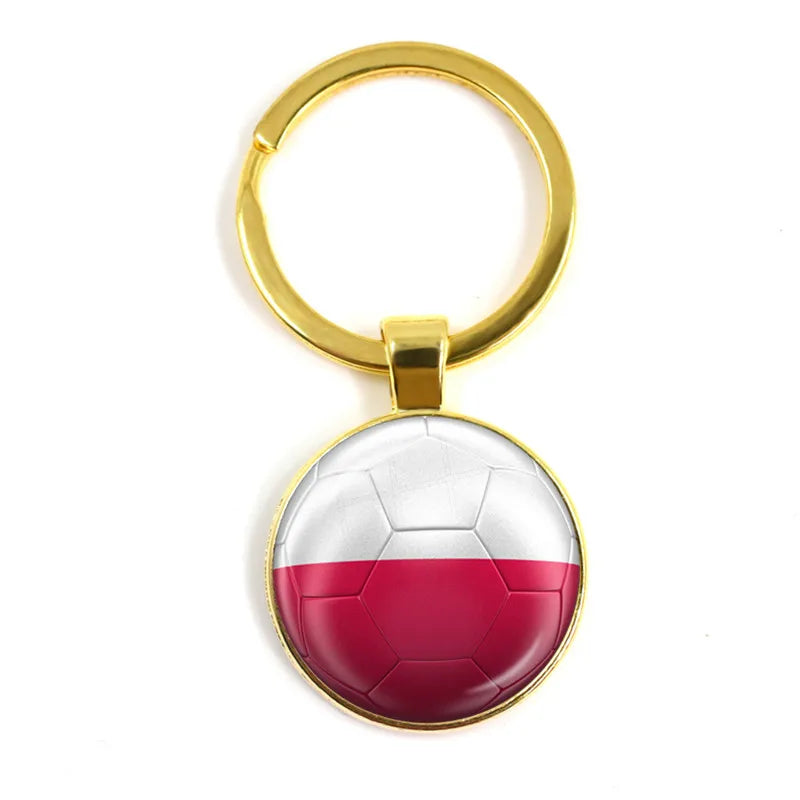 Netherlands,Serbia,Switzerland,Portugal,Poland,Brazil Football Pattern National Flag Glass Cabochon Keychain Fans Commemorative