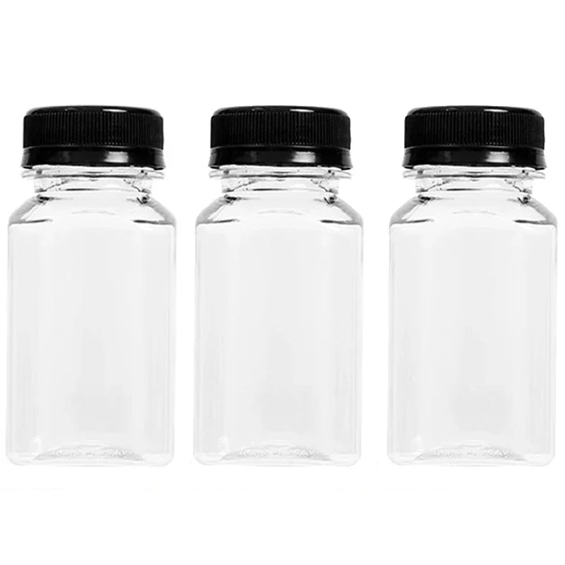 10/1x Transparent Juice Bottles with Caps Empty Clear Containers with Seal Lids for Home DIY Smoothie Milk Water Other Beverages