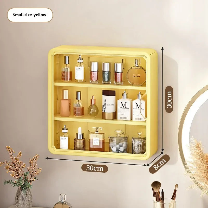 Multi-Layer No Drill Bathroom Organizer Transparent Cosmetic Display Cabinet with Removable Shelves