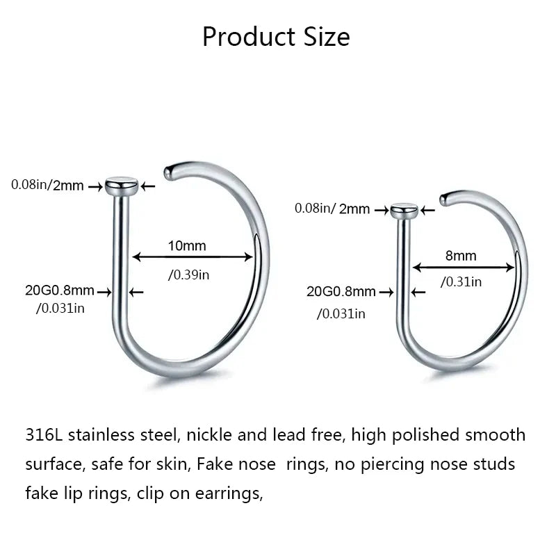 1/3/5Pcs 316L Stainless Steel Fake Piercing Nose Rings for Women Men, D-Shape Septum Nose Ring Clip On Nose Piercing Jewelry