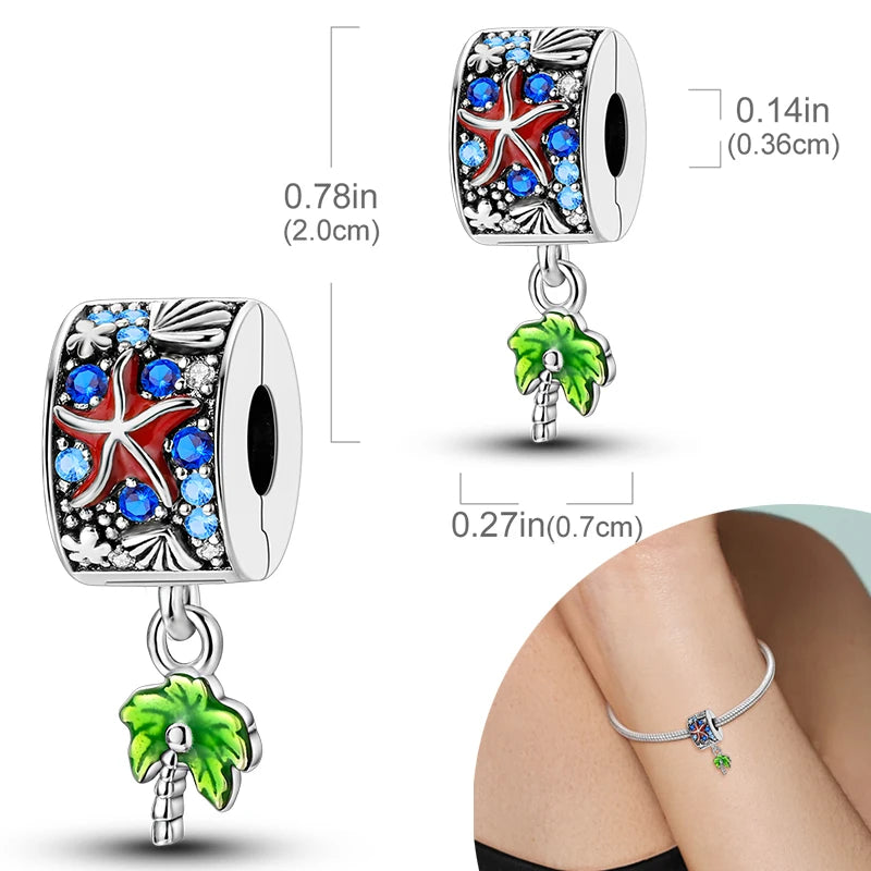 New Silver Plated Charms Beads Turtle Starfish Shell Sea Blue Summer Beads Fit Original Charms DIY Woman Jewelry Gift