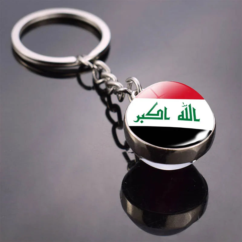 Flag Keychain Syria Iran and Jordan Kuwait Georgia Iraq Flag Keychain Flag Pendant Double Sided Glass Ball Jewelry Keyring