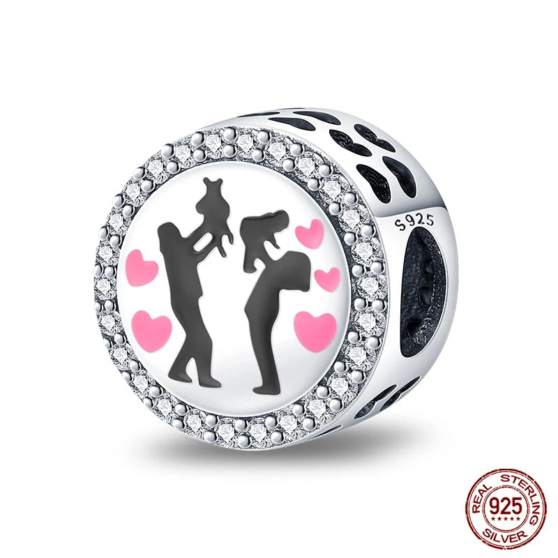 Real 925 Sterling Silver Pink Series Heart Charms Beads Fit Qikaola 925 Original Bracelets DIY Mother's Day Jewelry Gift For Mom