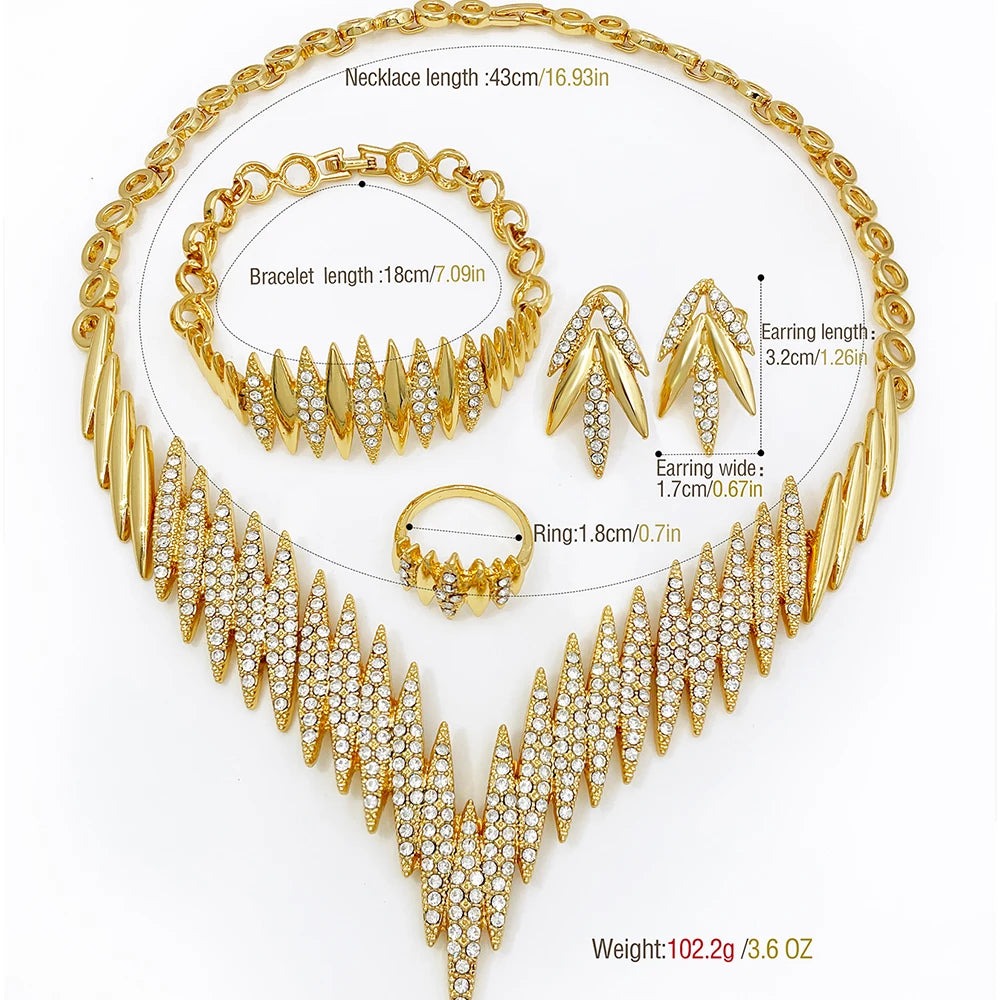 YTJX Horse Eye Jewelry Set Luxury Zircon Necklace Bracelet Earring Ring Dubai Africal Wedding Jewellery 18K Gold Plated