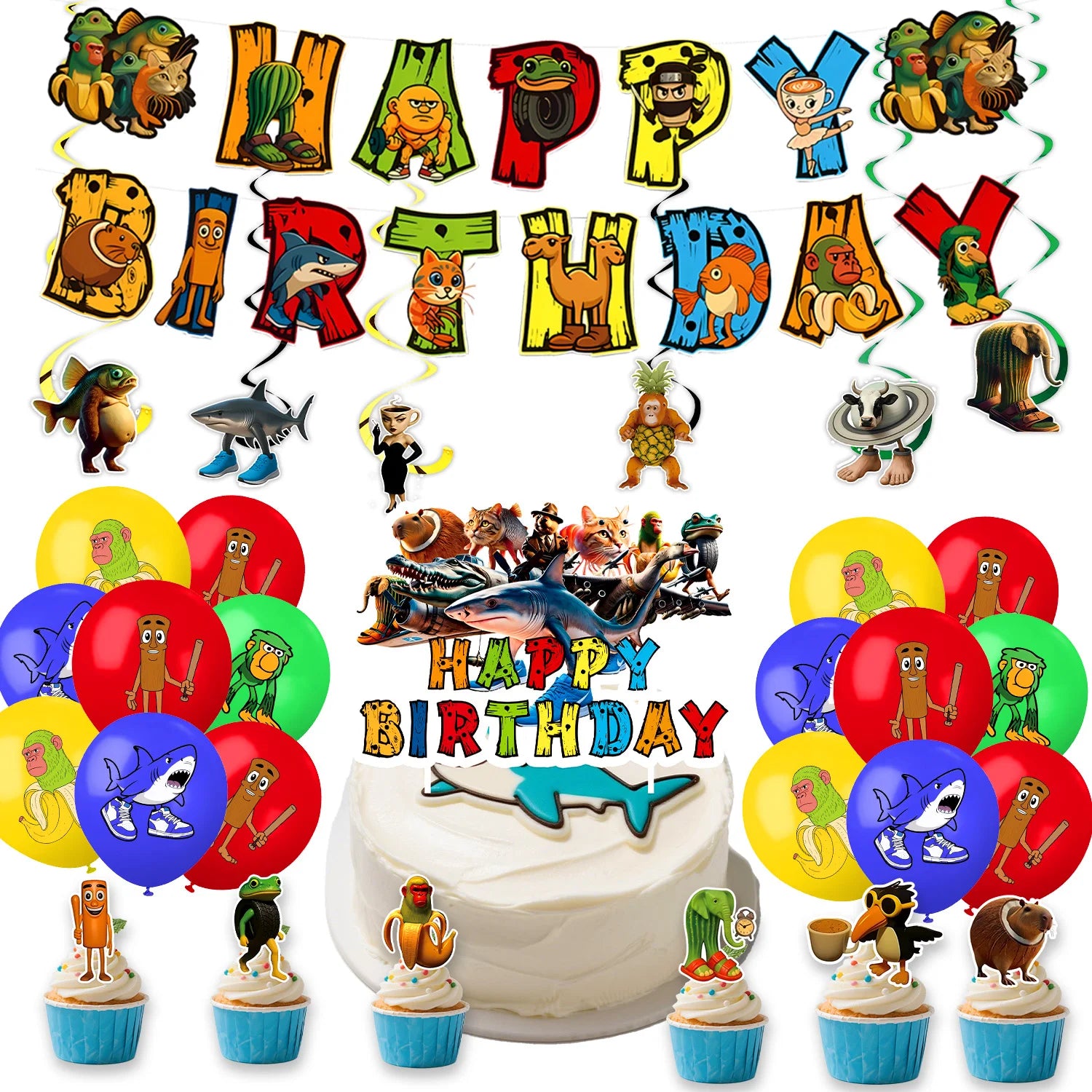 New Italian Brainrot Tablecloth Decorations Tung Tung Sahur Tralalo Theme Table Cover Tableware Set for Kids Birthday Party Gift