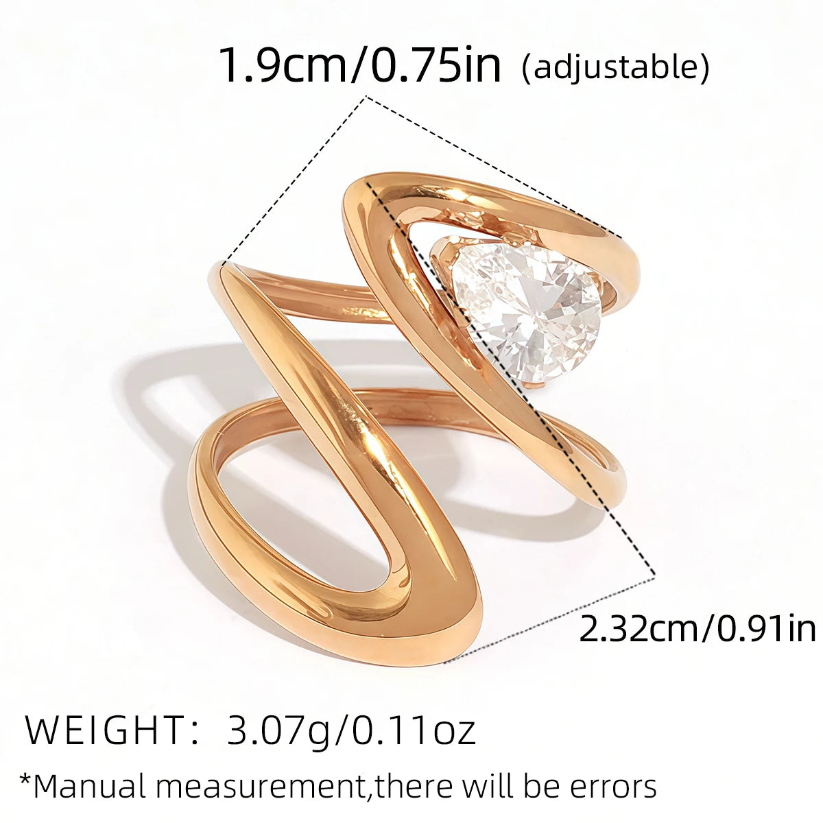 Statement Stainless Steel Delicate Shiny Cubic Zirconia Ring High Quality 18K Gold PVD Plated Finger Jewelry Gift