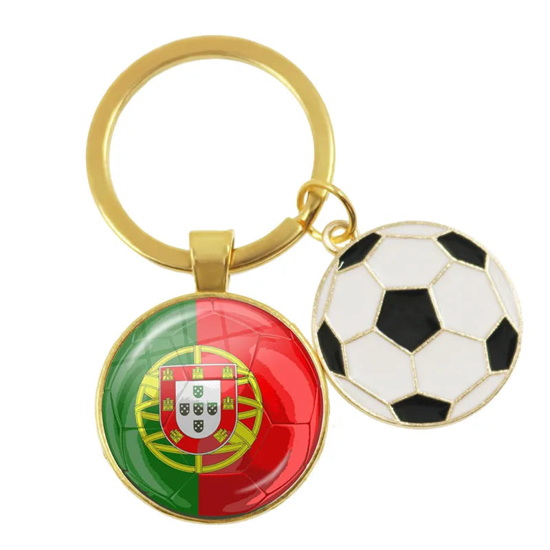 Netherlands,Serbia,Switzerland,Portugal,Poland,Brazil Football Pattern National Flag Glass Cabochon Keychain Fans Commemorative