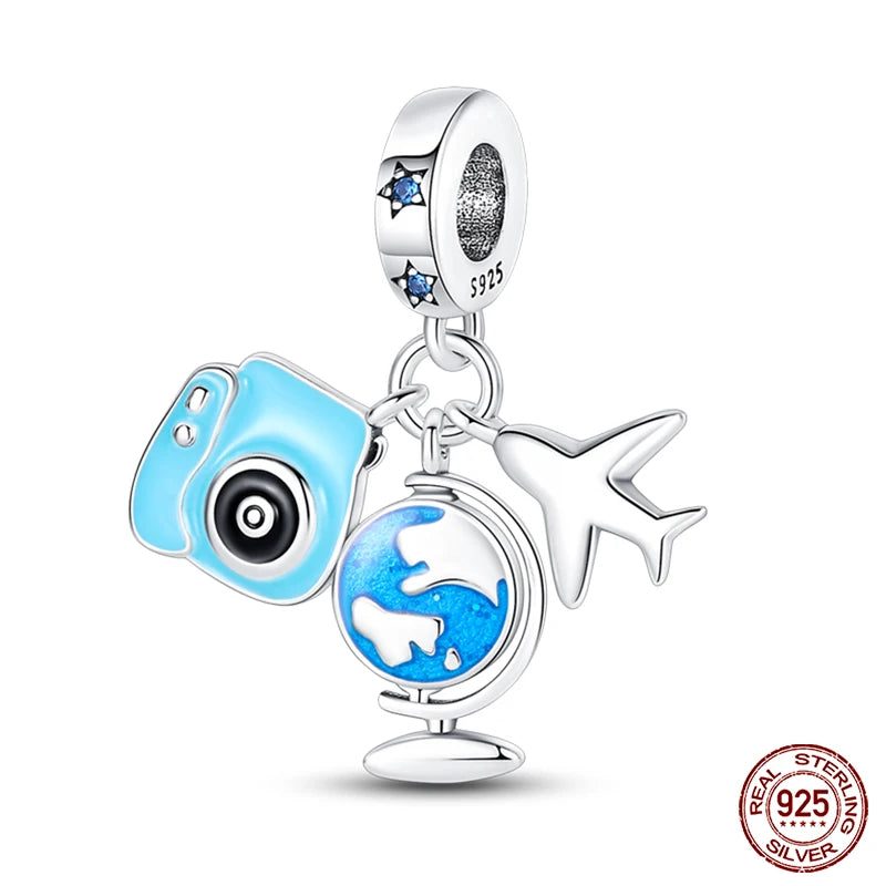 100% 925 Sterling Silver Hot Air Balloon Suitcase Graduation Travel Series Charm Beads Fit Qikaola Original Bracelet DIY Jewelry