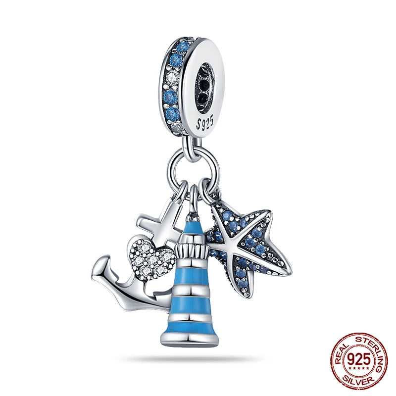 Original Ocean Series Fit 3mm Bracelet 100% Authentic 925 Sterling Silver Turtle Crab Mermaid Charm Beads DIY Jewelry Gift