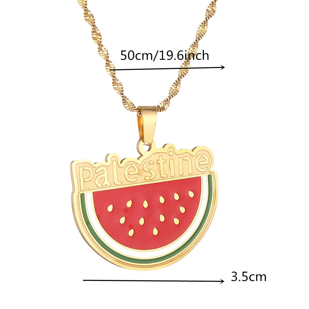 Stainless Steel Arabic Arab Watermelon Gaza Pendant Middle East Pendant Neckace Jewelry