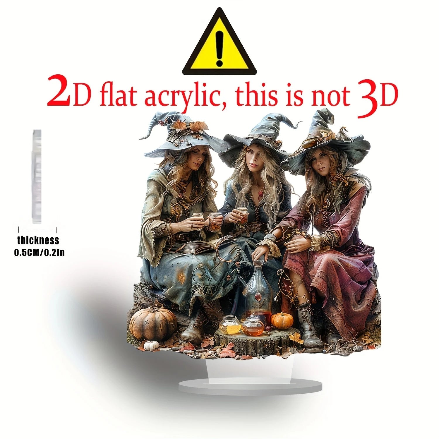 3 Witch Halloween Acrylic Desktop Decorations 10in Flat Colorful Print Home Office Decor Creative Exquisite Girls Birthday Gift