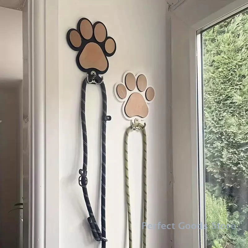 Paw Print Dog Leash Hanger Wooden Wall Hook for Collars & Coats Claw Design Pet Lover Gift