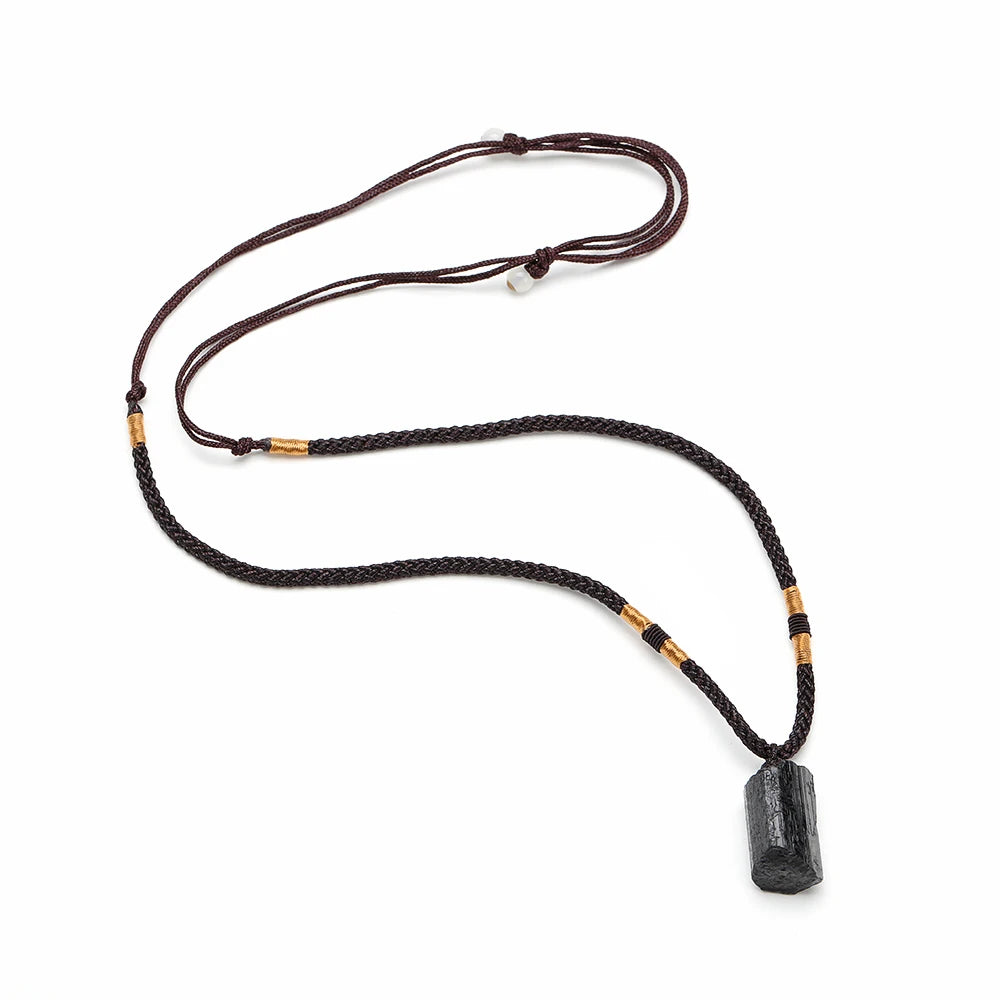 1Pc Fashion Black Tourmaline Stone Pendant Specimen Stone Energy Healing Stone Unisex Men Women Necklace New Jewelry