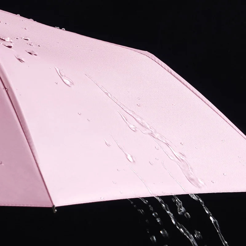 Automatic locking umbrella, creative loop buckle, simple Japanese black rubber sun protection hook type three fold umbrella