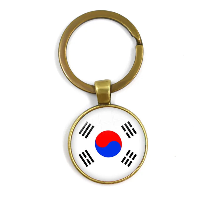 National Flag Round Keychain Korea, Serbia, Russia, Slovenia, Argentina, the United States, Turkey, Spain, Dominica Keyring Gift