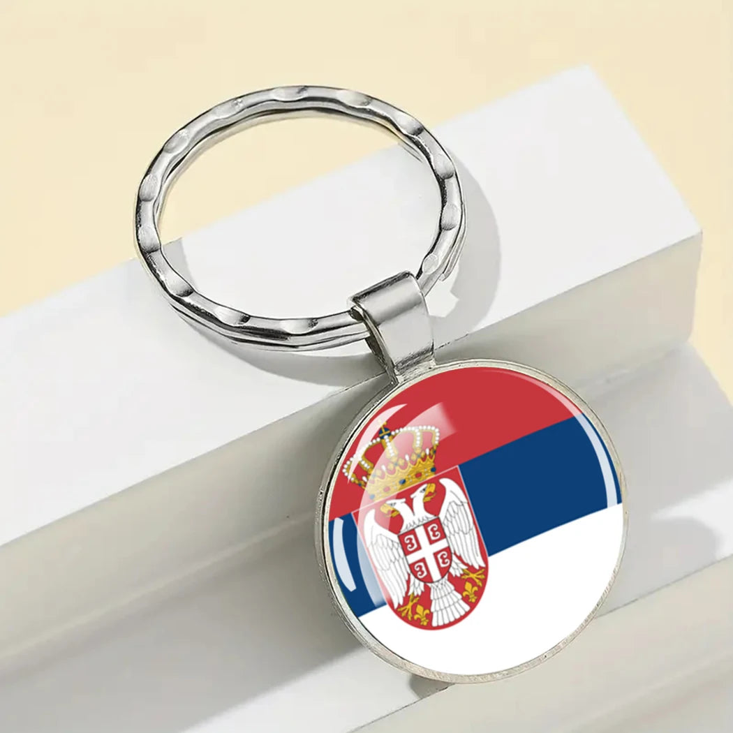 Europe National Flag Keychain Albania Spain Italy France UK Flag Glass Metal Key Chain Bag Pendant Gift for Patriot